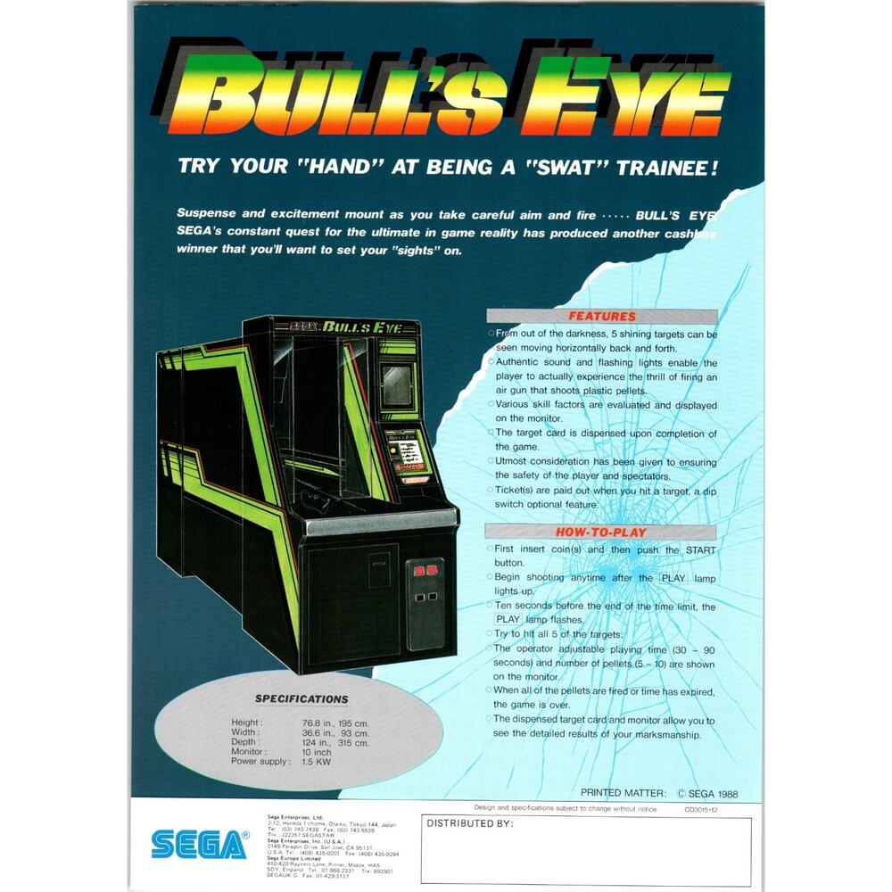 Bulls Eye Video Arcade Game FLYER 1980's Original 8.25" x 11.5" Promo 1988